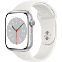 Apple Watch Series 8, GPS, 45 mm, carcasă din aluminiu argintiu, curea sport