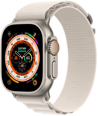 Apple Watch Ultra, GPS + Cellular, 49 mm, curea albă "Alpine loop" (S)