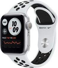 Apple Watch Nike Series 6 GPS, 40 mm, carcasă din aluminiu argintiu, curea sport Nike platină/neagră