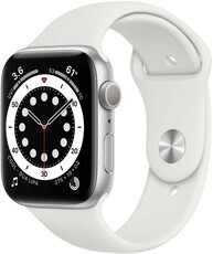 Apple Watch Series 6 GPS, 44 mm, carcasă din aluminiu argintiu, curea sport albă