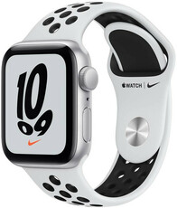 Apple Watch Nike SE GPS, 40 mm, carcasă din aluminiu argintiu, curea sport platină/neagră