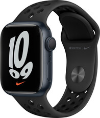 Apple Watch Nike Series 7 GPS, 41 mm, carcasă din aluminiu de culoare închisă, curea sport Nike neagră