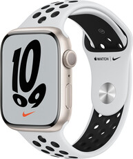 Apple Watch Nike Series 7 GPS, 45 mm, carcasă din aluminiu alb, curea sport Nike platină  