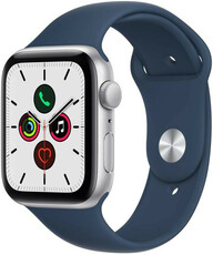 Apple Watch SE GPS, 44 mm, carcasă din aluminiu argintiu, curea sport albastru marin