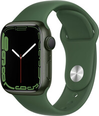 Apple Watch Series 7 GPS, 41 mm, carcasă verde din aluminiu, curea sport culoarea frunzelor verzi 
