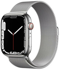 Apple Watch Series 7 GPS + Cellular, carcasă din oțel argintiu cu brăţară milaneză argintie