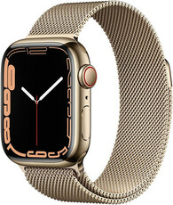 Apple Watch Series 7 GPS + Cellular, carcasă din oțel inoxidabil auriu de 41 mm cu brățară milaneză aurie
