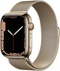 Apple Watch Series 7 GPS + Cellular, 45mm, carcasă din oțel auriu cu brățară milaneză aurie
