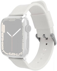 Curea pentru Apple Watch, silicon, albă, cataramă argintie (carcase 42/44/45mm)