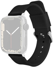 Curea pentru Apple Watch, silicon, negru, cataramă argintie (carcase 38/40/41 mm)