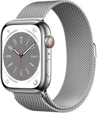 Apple Watch Series 8, GPS + Cellular, 41 mm, Carcasă argintie din oțel inoxidabil, brățară milaneză