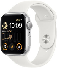 Apple Watch SE (2022) GPS, 44 mm, carcasă din aluminiu argintiu, curea sport albă