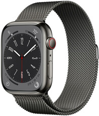 Apple Watch Series 8, GPS + Cellular, 45mm, carcasă din oțel inoxidabil gri grafit, brățară milaneză