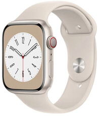 Apple Watch Series 8, GPS + Cellular, 45 mm, carcasă din aluminiu alb stelar, curea sport