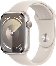 Apple Watch Series 9, GPS, 45mm, carcasă din aluminiu alb, curea sport M/L