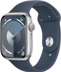 Apple Watch Series 9, GPS, carcasă din aluminiu argintiu de 45 mm, curea sport M/L