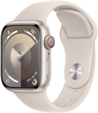 Apple Watch Series 9, GPS + Cellular, 41 mm, carcasă din aluminiu alb, curea sport S/M