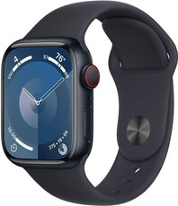 Apple Watch Series 9, GPS + Cellular, carcasă din aluminiu de 41 mm Dark Ink, curea sport M/L