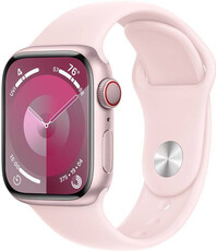 Apple Watch Series 9, GPS + Cellular, carcasă din aluminiu roz de 45 mm, curea sport S/M