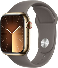 Apple Watch Series 9 GPS + Cellular 41mm carcasă aurie din oțel inoxidabil cu curea sport gri argilă - S/M