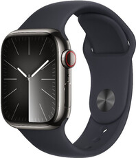 Apple Watch Series 9 GPS + Cellular 45mm carcasă din oțel inoxidabil grafit cu curea sport Dark Ink - M/L