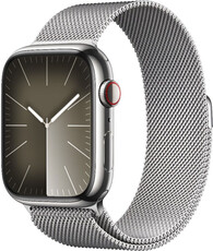 Apple Watch Series 9 GPS + Cellular 45mm Carcasă din oțel inoxidabil argintiu cu tensiune Silver Milanese