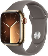 Apple Watch Series 9 GPS + Cellular 45 mm carcasă aurie din oțel inoxidabil cu curea sport gri argilă - S/M