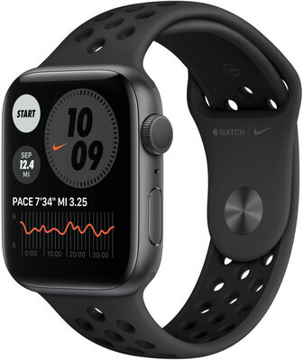 Apple Watch Nike Series 6 GPS, 44 mm, carcasă din aluminiu gri spațial, curea sport Nike antracit/negru