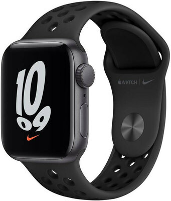 Apple Watch Nike SE GPS, 44 mm, carcasă din aluminiu gri spațial, curea sport antracit/negru