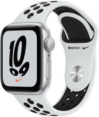 Apple Watch Nike SE GPS, 44 mm, carcasă din aluminiu argintiu, curea sport platină/neagră
