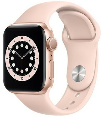 Apple Watch Series 6 GPS, 40 mm carcasă din aluminiu auriu, curea sport roz nisipiu