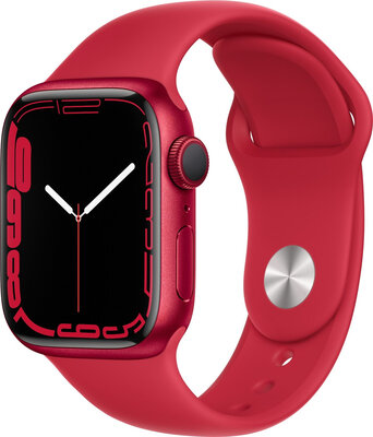Apple Watch Series 7 GPS, 41 mm, carcasă din aluminiu  roșu, curea sport roșie