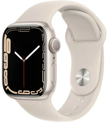 Apple Watch Series 7 GPS, 41 mm, carcasă din aluminiu alb, curea sport albă 