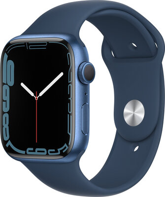 Apple Watch Series 7 GPS, 45 mm, carcasă din aluminiu albastră, curea sport albastru intens