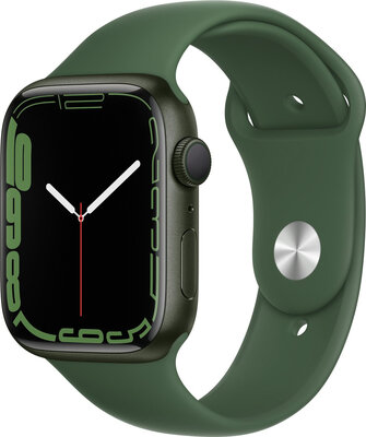 Apple Watch Series 7 GPS, 45 mm, carcasă din aluminiu verde, curea sport culoarea frunzelor verzi