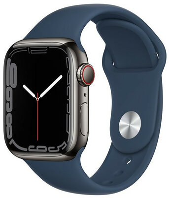 Apple Watch Series 7 GPS + Cellular, 41mm carcasă din oțel gri-grafit, curea sport albastru marin închis