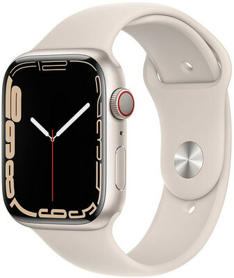 Apple Watch Series 7 GPS + Cellular, 45 mm, carcasă din aluminiu alb stelar, curea sport alb stelar