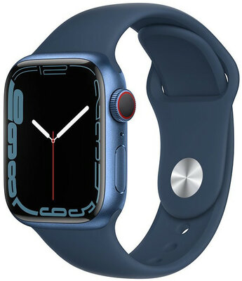 Apple Watch Series 7 GPS + Cellular, 41 mm carcasă din aluminiu albastru, curea sport albastru intens