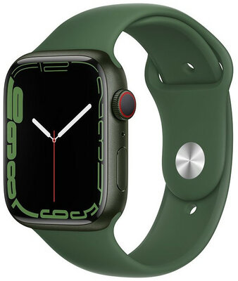 Apple Watch Series 7 GPS + Cellular, 45 mm carcasă din aluminiu verde, curea sport culoarea frunzelor verzi 