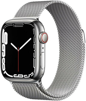 Apple Watch Series 7 GPS + Cellular, oțel argintiu de 41 mm cu brățară milaneză argintie