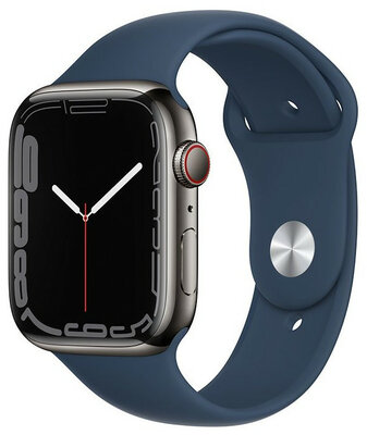 Apple Watch Series 7 GPS + Cellular, 45 mm carcasă din oțel gri grafit, curea sport albastru marin