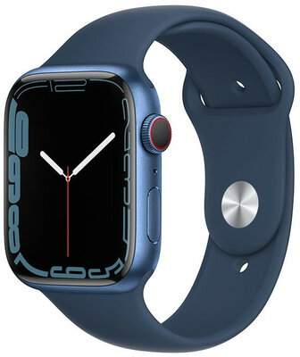 Apple Watch Series 7 GPS + Cellular, 45 mm carcasă din aluminiu albastru cu o curea sport albastru marin