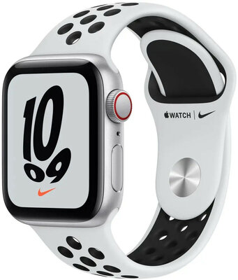 Apple Watch Nike SE GPS + Cellular, 40 mm carcasă din aluminiu argintiu, curea sport Nike platină/neagră