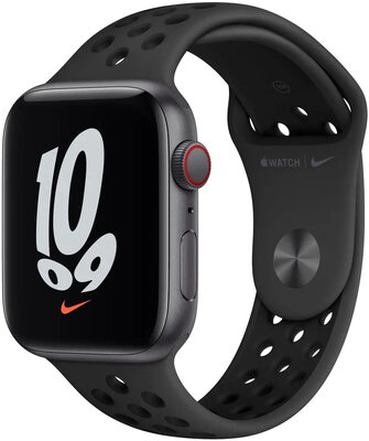 Apple Watch Nike SE GPS + Cellular, 44 mm carcasă din aluminiu gri spațial, curea sport Nike antracit/negru