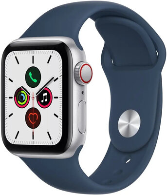 Apple Watch SE GPS + Cellular, 40 mm carcasă din aluminiu argintiu, curea sport albastru intens