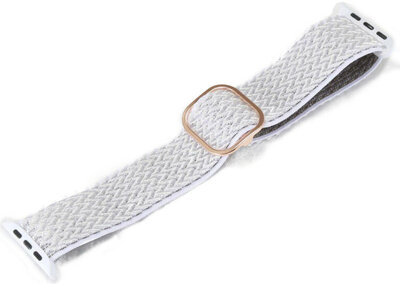 Curea pentru Apple Watch, din nailon, albă, cu cataramă rosegold (carcase de 38/40/41 mm)