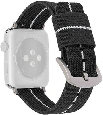Curea pentru Apple Watch, nailon, negru-alb, cataramă argintie (carcase 42/44/45mm)