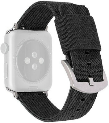 Curea pentru Apple Watch, nailon, negru, cataramă argintie (carcase 38/40/41 mm)