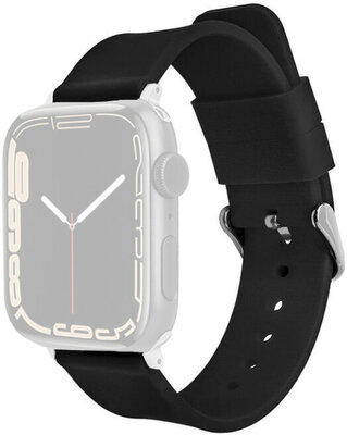 Curea pentru Apple Watch, silicon, negru, cataramă argintie (carcase 42/44/45 mm)