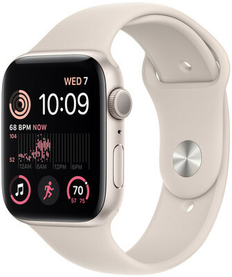 Apple Watch SE (2022) GPS, 44 mm, carcasă din aluminiu alb, curea sport albă